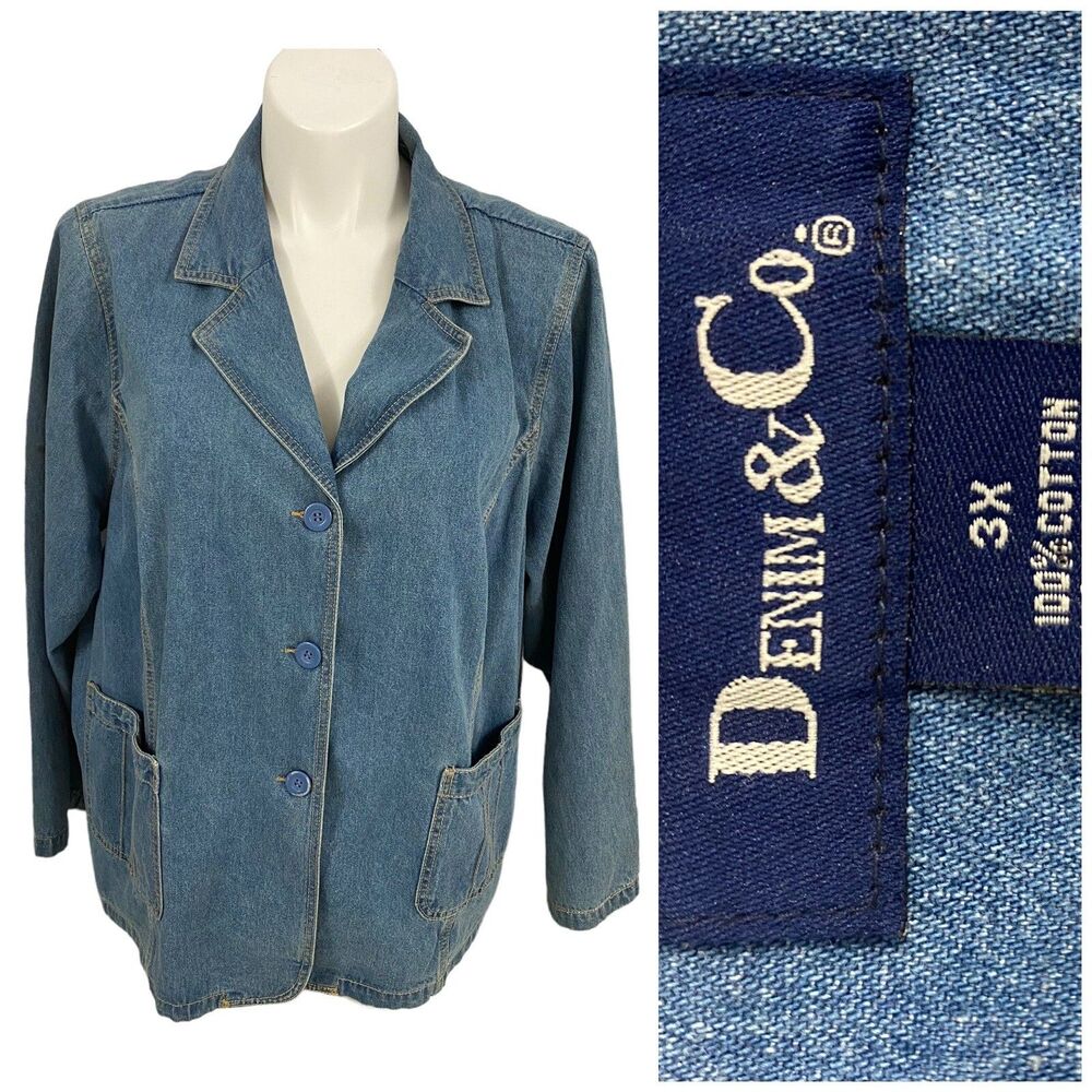 Denim & Co Blazer Womens 3x Blue Jacket Work Office Basic Festival Ranch America